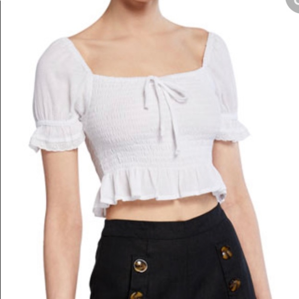Faithfull the Brand white smocked crop top Sezane Madewell Crew Doen XS 0 2